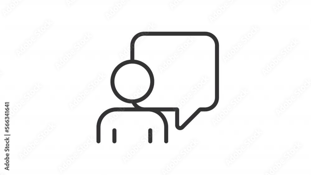 Poster animated person talks linear icon. speech bubble. having thought. quote. response. seamless loop hd 