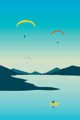 outdoor summer adventure paragliding and boat tour by lake