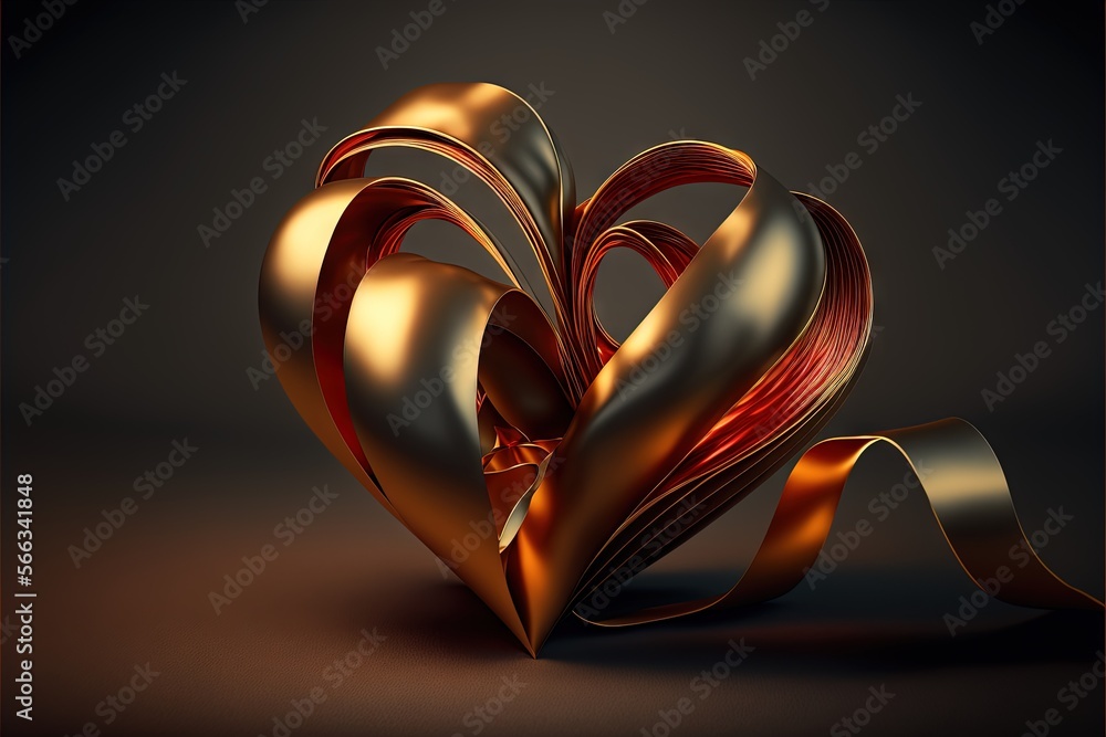 Poster a heart shaped object with a ribbon on the bottom of it, on a dark background, with a red border aro