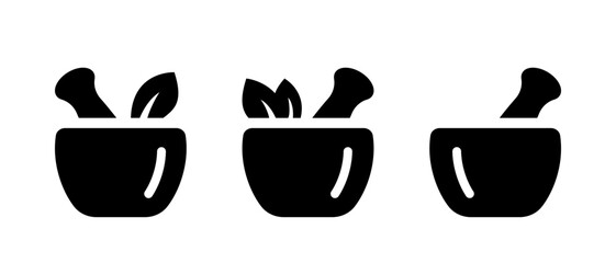 Hand mortar with pestle silhouette icon. Vintage device for grinding herbs and drugs with natural design and for crushing mineral organics with vector spices