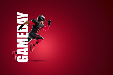 Game day. American Football, advertising poster, template, billet, sports. American soccer playoffs. Soccer party in the United States. 3D illustration, 3D rendering. Professional team championship.