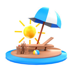 3d render beach holiday illustration. summer celebration in beach. suitable for holiday summer content
