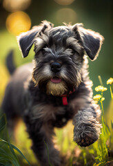 Cesky Terrier puppy, playing in the garden, Generative AI
