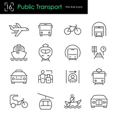 Public transport thin line icon set. Global passenger traffic and traveling related items. Vector outline stroke.
