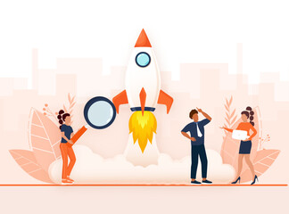 Startup new business project. Idea through planning and strategy, time management, realization. Vector illustration