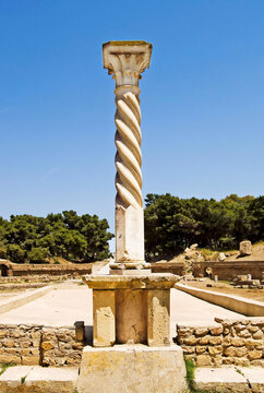 Pillar in Roman amphitheatre in Carthage, Tunisia