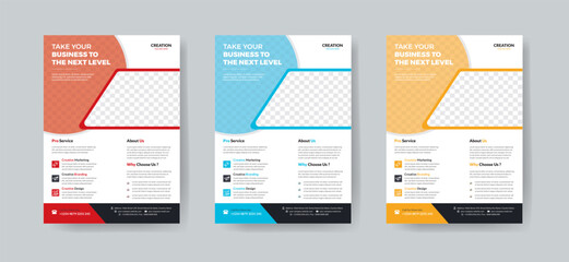 Business flyer bundle or corporate flyer template set Orange, Green and Blue color. corporate flyer, business proposal, promotion flyer