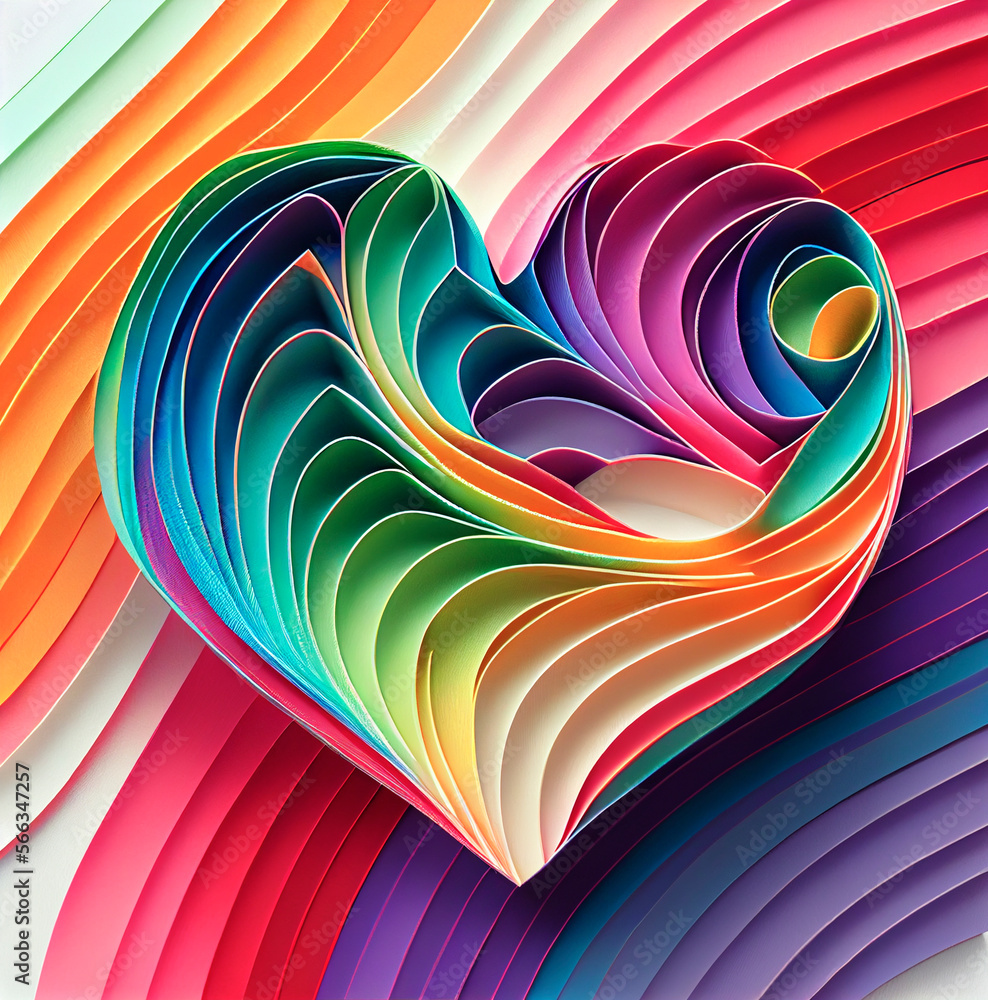 Poster abstract colorful wavy heart, ai generation