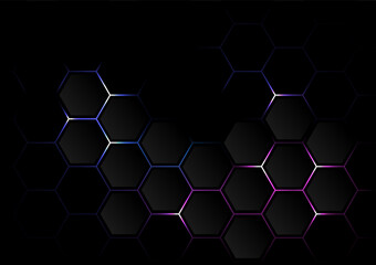 Hexagon dark technology abstract background with light color glowing modern design