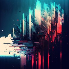 Colorful abstract geometric background with red and blue lines and dots, cyberpunk art, glitch and redshift effects. Futuristic science concept. Generative AI