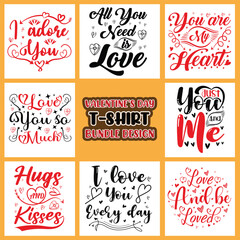 Valentine's Day or love romantic lettering quotes typography bundle vector illustration 