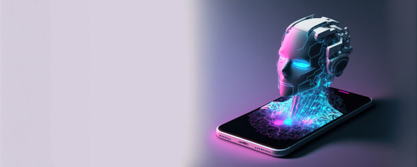 Future of Conversation: Smartphone with Holographic Chatbot - obrazy, fototapety, plakaty