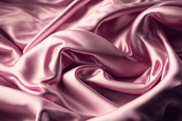 Pink smooth wrinkled silk. Generative AI.