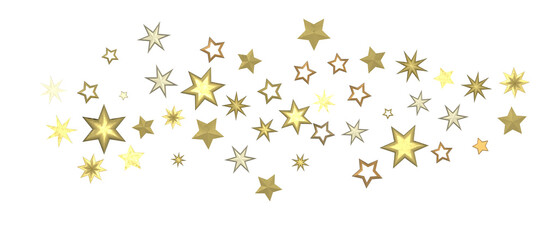 Banner with golden decoration. Festive border with falling glitter dust and stars.