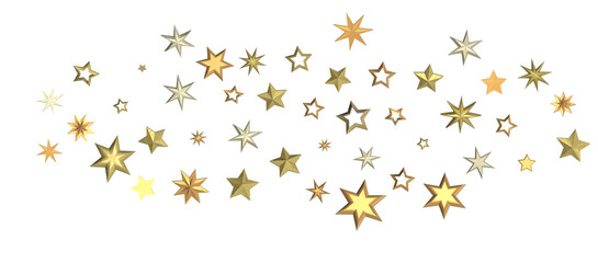 Banner with golden decoration. Festive border with falling glitter dust and stars.