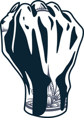 Woman wrist fist pump with tattoo. Female hand with victory knuckle and freedom gesture for martial arts.