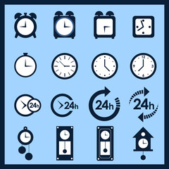 Clock icons set, time and watch symbols