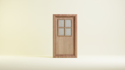 3d render wood door with yellow background