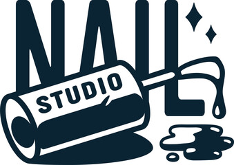 Emblem with manicure polish or varnish with brush for nail bar and beauty salon, fingernails studio or logo of manicurist services