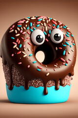 Cute Adorable Chocolate Donut with Sprinkles  with Big Eyes Generative AI Digital Illustration Part#300123