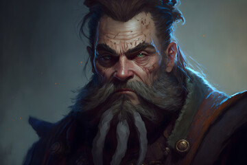 Intimidating dwarf warrior with long beard.