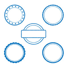 Ink stamps set, rubber seal texture effect. Postage and mail delivery. Empty template vector design element.