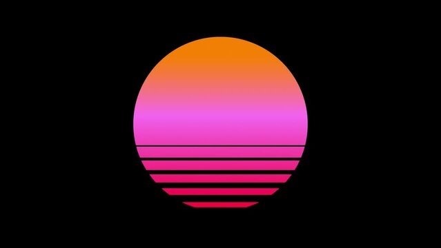 Retro wave sun, 80s, 90s style, neon colors, vaporwave, sunset loop animation with alpha matte. 