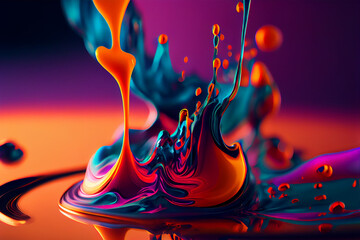 Colorful rainbow paint drops from above mixing in water. Created with Generative AI technology