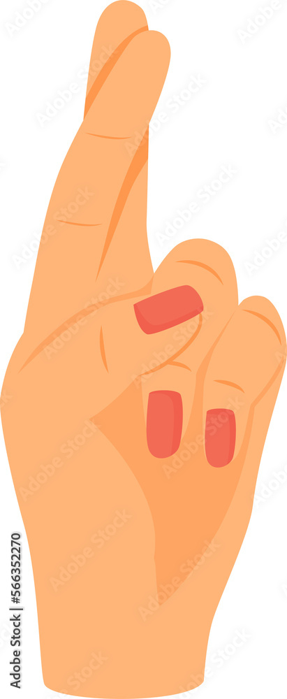 Poster keep fingers crossed semi flat color raster element. full sized object on white. superstition symbol