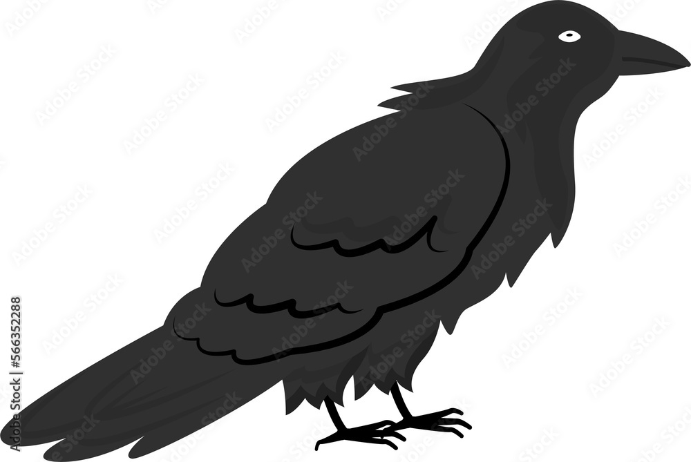 Poster black raven semi flat color raster element. full sized object on white. wild bird. symbol of misfort