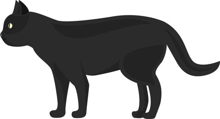 Black cat semi flat color raster element. Full sized object on white. Domestic animal. Symbol of bad luck. Superstition simple cartoon style illustration for web graphic design and animation