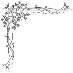 Art Deco silver corner with flowers and leaves. Art Deco style vector illustration with silhouettes of leaves and flowers creating a corner