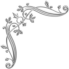Art Deco style silver corner with oak branches. Art Deco style vector illustration with silhouettes of oak leaves creating a corner