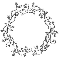 Circular border with silver oak branches. Art Deco style vector illustration with silhouettes of oak leaves creating a circular border