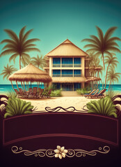 Hotel resort Hut on beach vacation island for Banner and poster, Generative AI
