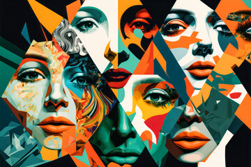 Colorful women face collage. Generative AI. - 566353809
