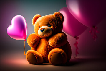 teddy bear with heart shaped balloon