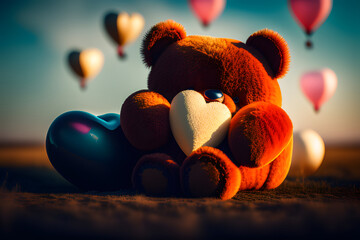 teddy bear with heart shaped balloon