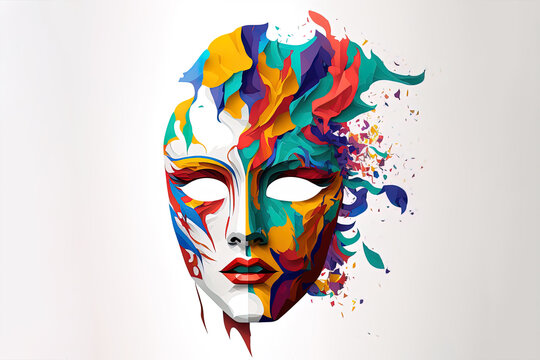 Abstract Masquerade, Isolated and Flat Illustration of a Venice Carnival Mask on a White Background. Ai generated art
