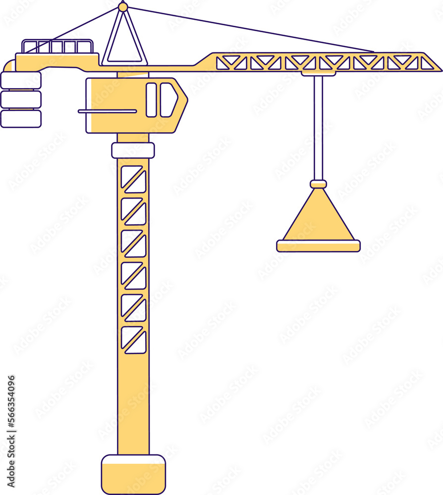 Poster hoisting crane semi flat color raster element. full sized object on white. construction and building