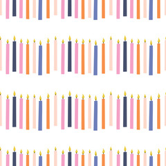 Seamless pattern colorful birthday candle. Festive kids vector background Birth Day for print, textile, wrapping paper, fabric