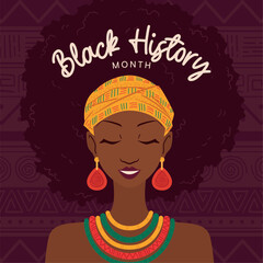Black history month poster Isolated afro american girl with earrings Vector illustration