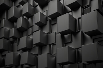 black tech background realistic 3d cube illustration, Generative Ai.