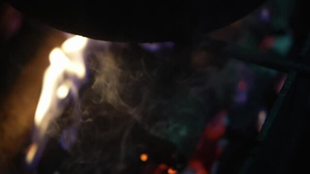 Grill fire closeup