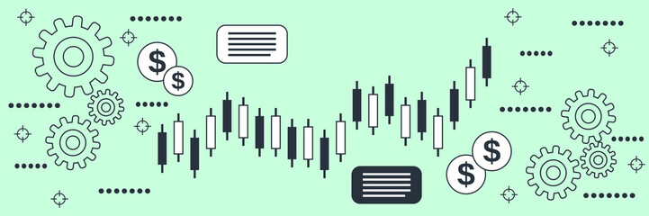 Business statistics, financial analytics, market trend analysis flat contour style vector concept illustration