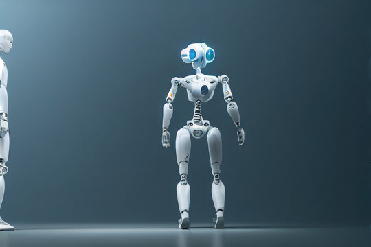 White Standing Robot Artificial Intelligence with Detail Engineering CAE Graphic