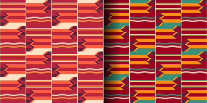 Kente cloth. African textile. Ethnic seamless patterns. Tribal geometric print.