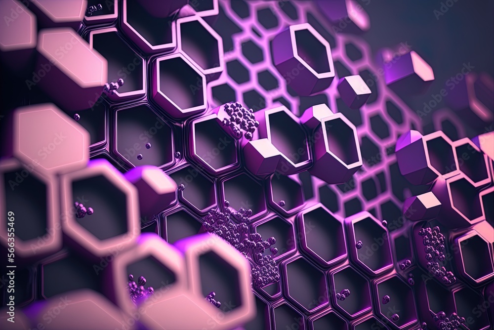 Poster purple futuristic surface with abstracted hexagons generative ai