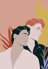 two men, love vector illustration, homosexual couple, LGBT, LGBTQ+, two men, partnership, trust, valentine, dating