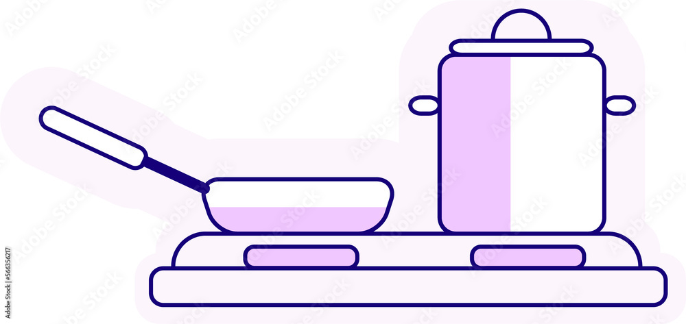 Poster kitchenware and electric range semi flat color raster element. full sized object on white. preparing